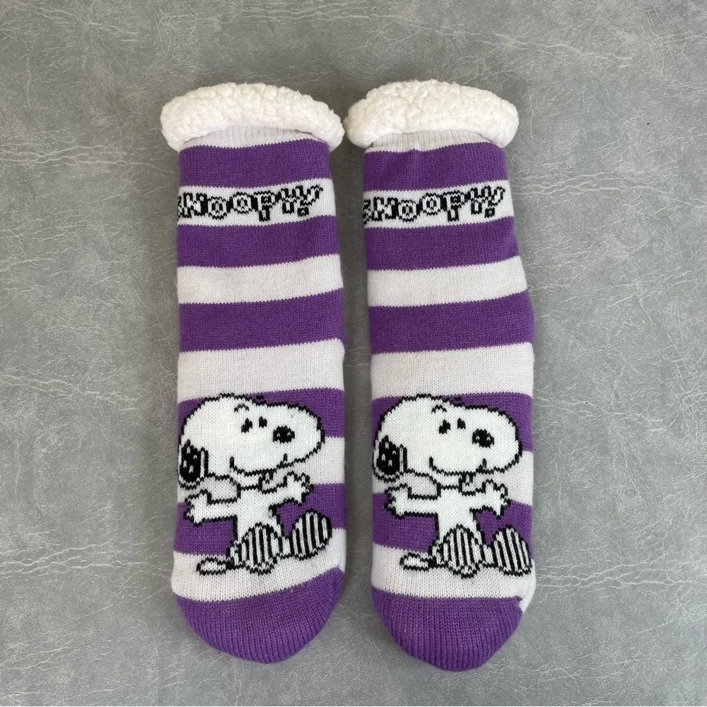 Peanuts Snoopy Purple & White Striped Sherpa Lined Slipper Socks